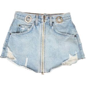 CARMAR Beatrice Zip-Front Distressed Denim Blue Jean Mini Skirt - Women's 25